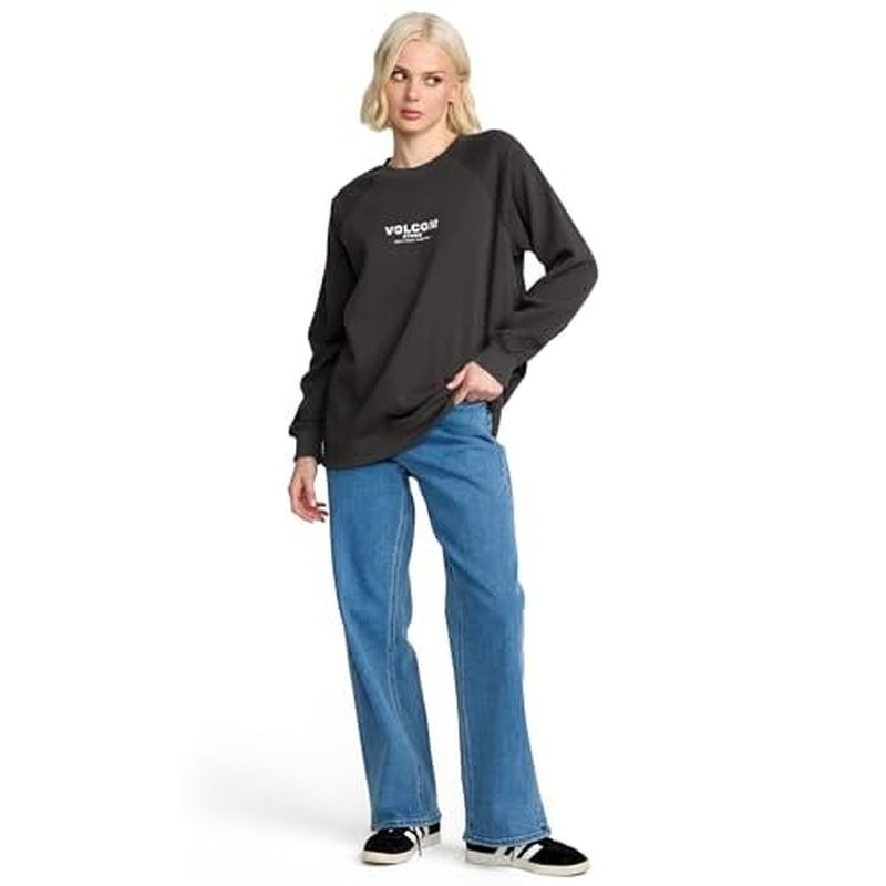 Volcom womens Boyfriend Crew Fleece Sweatshirt ? Raglan Sleeve Boyfriend Fit Crewneck With Chest Screenprint