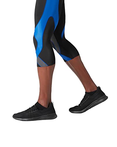 CW-X Men's Stabilyx Joint Support 3/4 Compression Tight, Black/Grey/Blue, Small