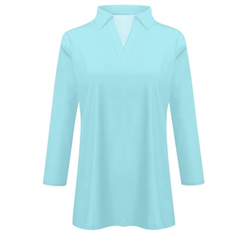 Generic 3/4 Sleeve T Shirts for Women,Polo Shirts for Women V Neck Polo Plain Business Fashion Cotton Casual Loose Fit Blouse Tops for Women Sexy Womens 3/4 Sleeve and Blouses Tunic Dressy (Blue,XX)