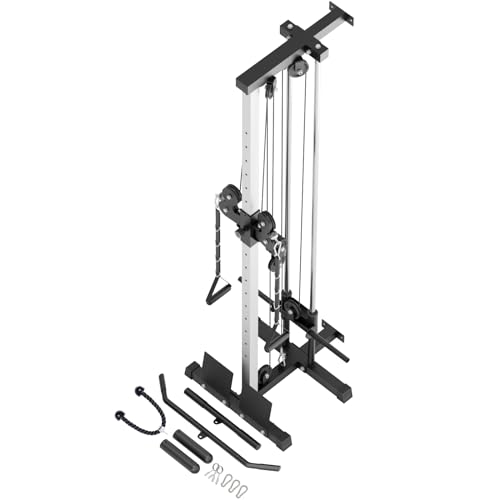 VANSWE Wall Mount Cable Station, 18 Positions Adjustable Dual Pulleys Cable Crossover Machine with Removable Footplate