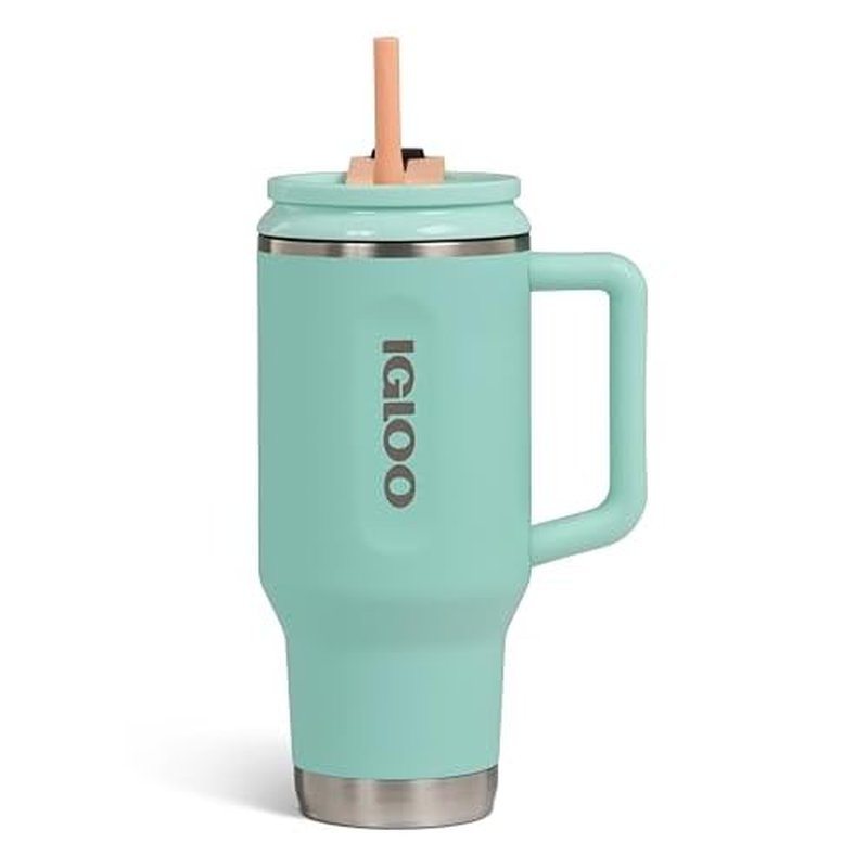 Igloo, 32 oz Tumbler with Handle, Reusable Travel Mug, Stainless Steel Insulated Hydration Cup for Hot & Cold Beverages, Seafoam