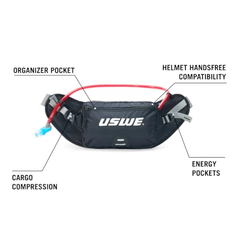 USWE Zulo Hydration Hip Pack - with Organizer and Side Pockets, Bounce Free Hip Belt (2L, Black)