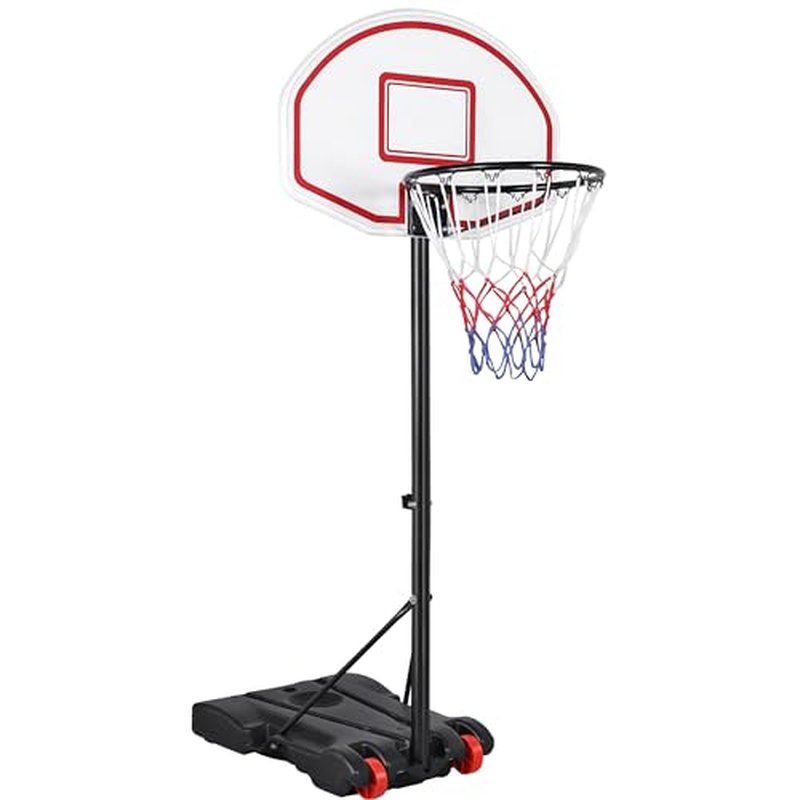 Yaheetech Portable Basketball Hoop for Kids Outdoor Basketball Goals Indoor Basketball Court Youth Adjustable Basketball Stand 6.4-8.2ft Height Adjustable, Black/Red