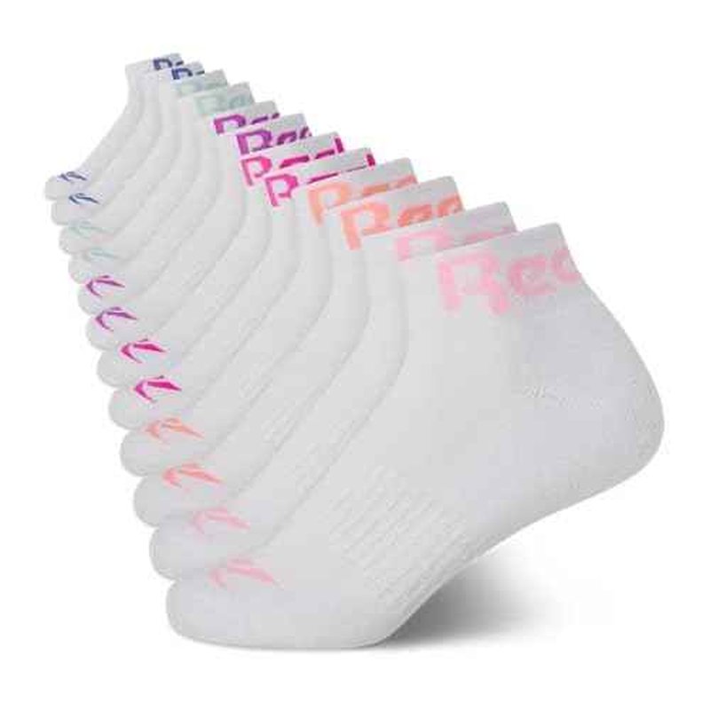 Reebok Girls' Quarter Socks - 12 Pack Stretch Performance Quarter Cut Arch Support Socks - Cushioned Athletic Socks for Girls