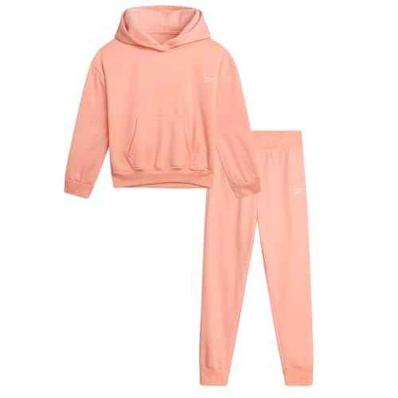 Reebok Girls Sweatsuit Set - 2 Piece Soft Long Sleeve Hoodie Sweatshirt and Sweatpants for Girls - Athletic Sweatsuit, Size 7, Peach