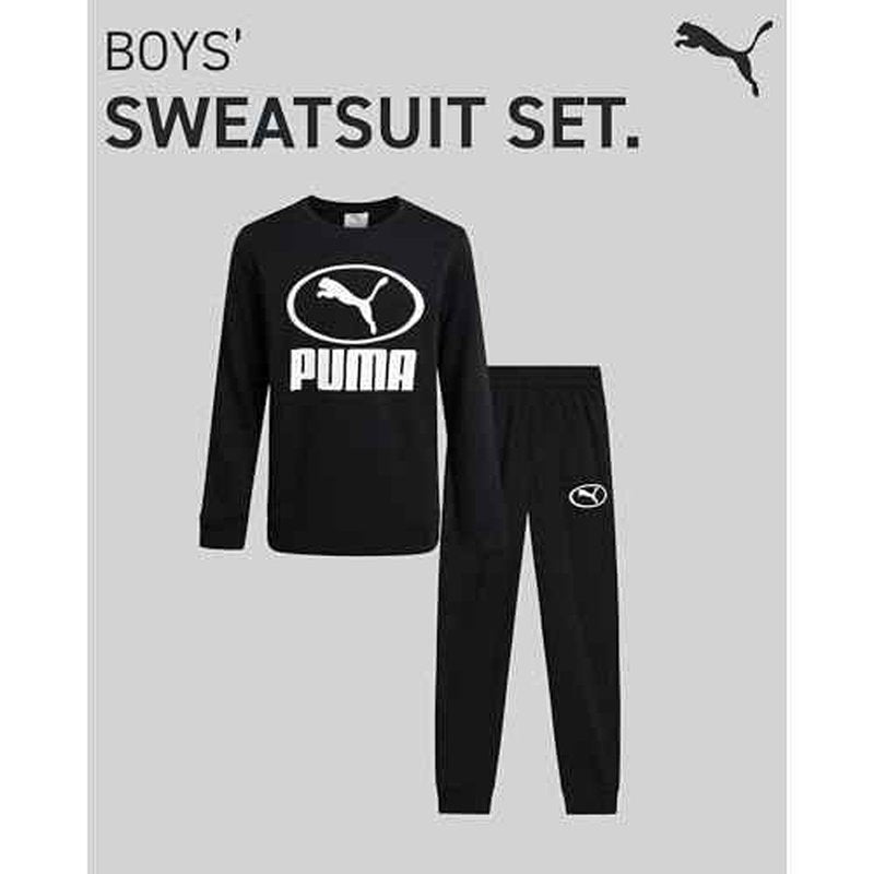 PUMA Boys Sweatpants Set - 2 Piece Soft Fleece Crewneck Pullover Boys Sweatshirts and Jogger Pants Kids Activewear Set (4-16)