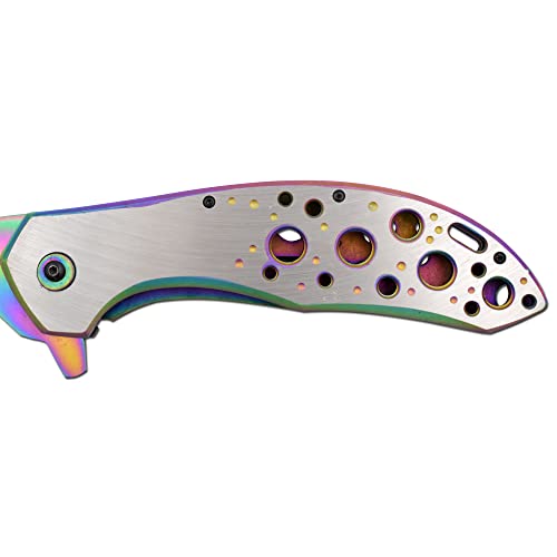 Snake Eye Tactical 12" Jumbo Huge Heavy Duty Ultra Smooth One Hand Opening Folding Pocket Knife Limited Edition Collectors Knife - Ideal for Recreational Work Hiking Camping (Rainbow)