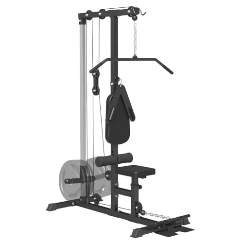 SPART LAT Tower, LAT Pull Down and LAT Row Cable Machine with Flip-Up Footplate, High and Low Pulley Station with AB Crunch Harness, Home Gym Back Exercise Weight Machine, Black