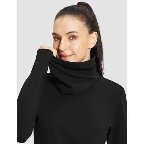 baleaf Women's Thermal Long Sleeve Shirts Fleece Mock Neck Top Warm Undershirts with Detachable Neck Gaiter Thumbholes