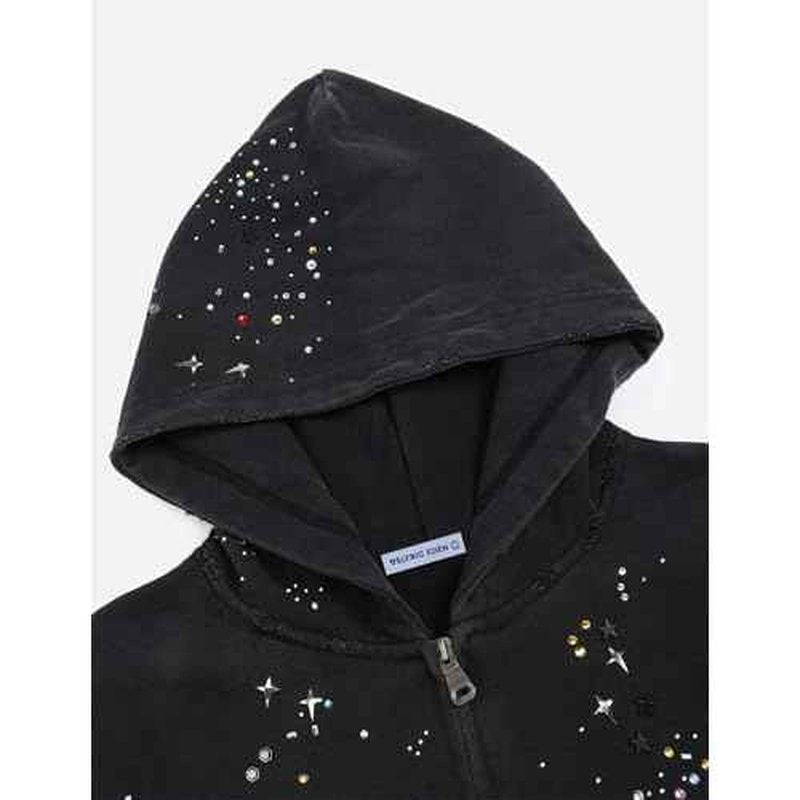 Aelfric Eden Star Rhinestone Zip Up Hoodies Womens Mens Casual Hooded Jackets Unisex Loose Crystal Y2K Pocket Sweatshirts