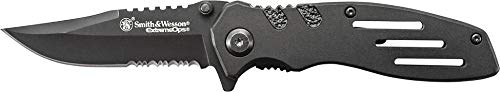 Smith & Wesson Accessories Extreme Ops SWA24S 7.1in S.S. Folding Knife with 3.1in Serrated Clip Point Blade and Aluminum Handle for Outdoor, Tactical, Survival and EDC