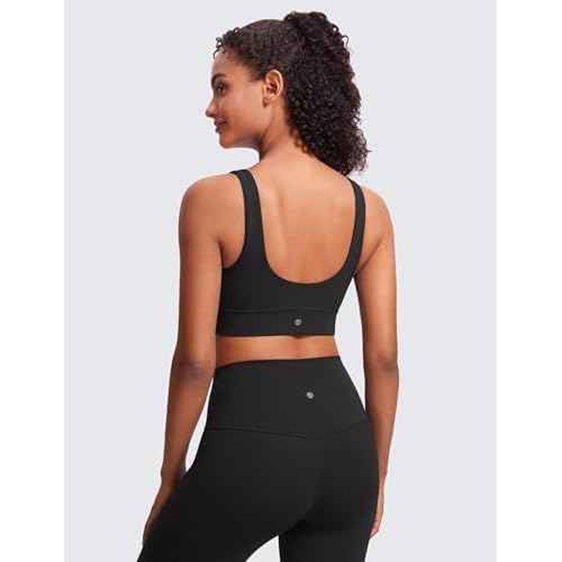 CRZ YOGA Butterluxe U Back Longline Sports Bras for Women - Scoop Neck Padded Yoga Workout Crop Top with Built in Pads