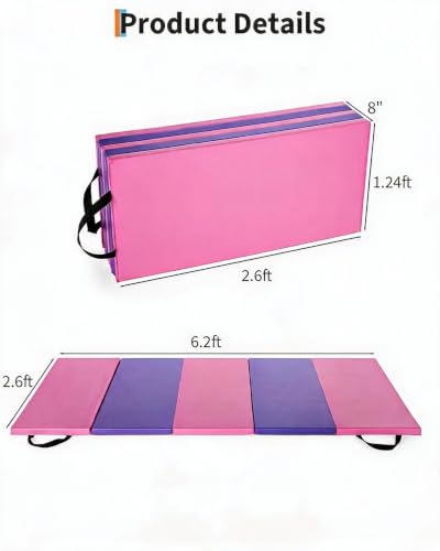 Garvee 6.2 x 2.6 Ft 1.8-Inch Thick Folding Gymnastics Mat for Home Workouts