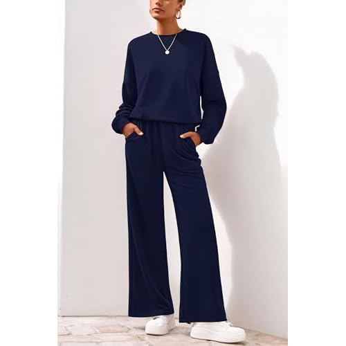 PRETTYGARDEN Women 2 Piece Outfits 2025 Fall Sweatsuits Crewneck Sweatshirt Wide Leg Sweatpants Lounge Sets Tracksuit