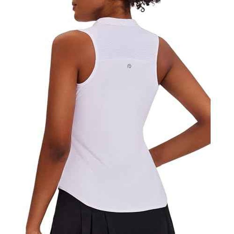 PINSPARK Women Golf Shirts Sleeveless UPF 50+ Tennis Polo Shirts 1/4 Zip with Collar Racerback Tank Tops Pickleball Shirts
