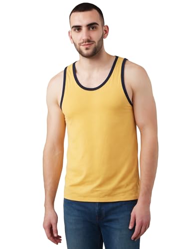 AIRDYNAM Mens Tank Top Soft Lightweight Gym Workout Beach Casual Sleeveless Muscle Shirts GOLD/NAVY M