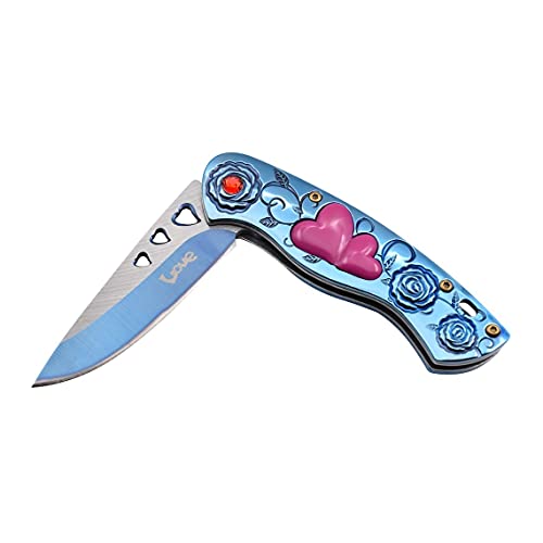 Snake Eye Tactical 7" Cupid Heart Ladies Valentines day Pocket Knife with LOVE Pocket Clip Included (Blue)