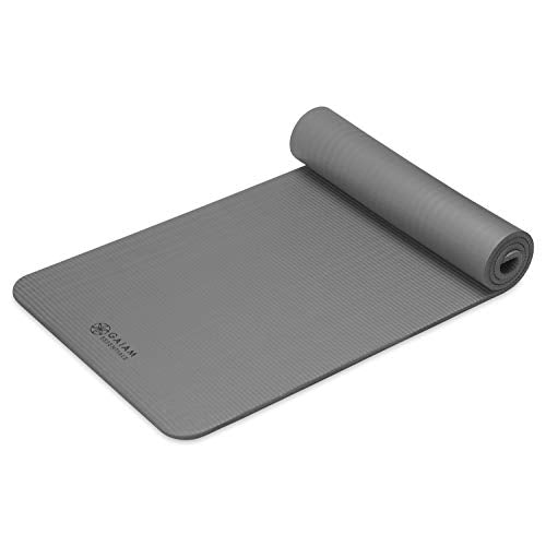 Gaiam Essentials Thick Yoga Mat Fitness & Exercise Mat with Easy-Cinch Carrier Strap, Grey, 72"L X 24"W X 2/5 Inch Thick, 10mm