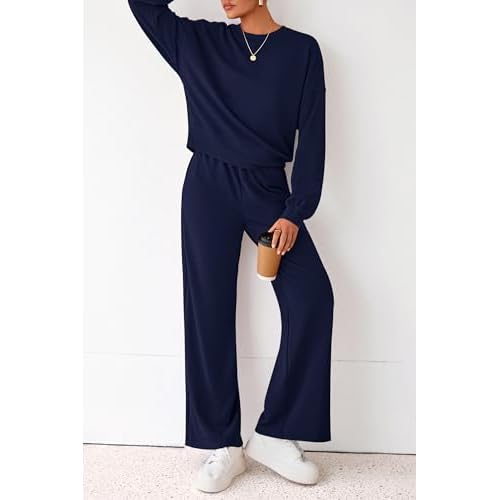 PRETTYGARDEN Women 2 Piece Outfits 2025 Fall Sweatsuits Crewneck Sweatshirt Wide Leg Sweatpants Lounge Sets Tracksuit