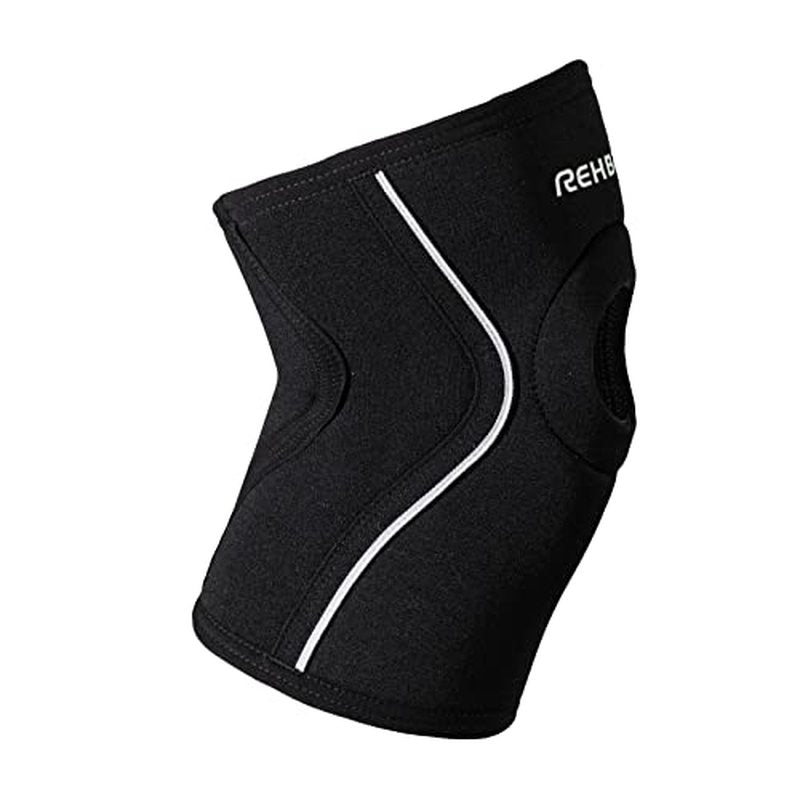 Rehband Open Patella Knee Brace 5mm Neoprene, Supportive Knee Sleeve with Patella Support, Knee Protection for Strength Training, Jogging & Fitness, Colour:Black - 1 Pair, Size:X-Small