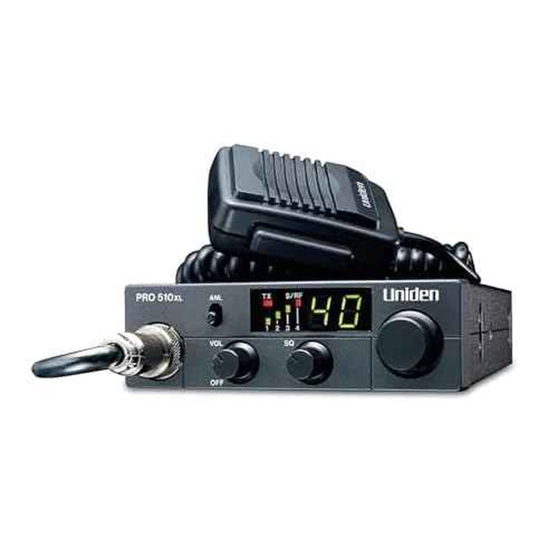 Uniden PRO510XL Pro Series 40-Channel CB Radio. Compact Design. Backlit LCD Display. Public Address. ANL Switch and 7 Watts of Audio Output. Unique PLL Circuit. S/RF LED Meter. , Black