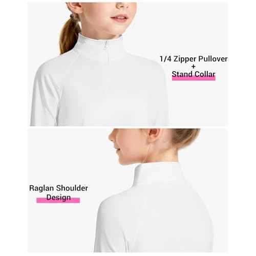 Girls Long Sleeve Shirts Quick Dry Athletic Tops Quarter Zip Pullover Kids Teens Sportswear for Golf Yoga Tennis 5-14 Years