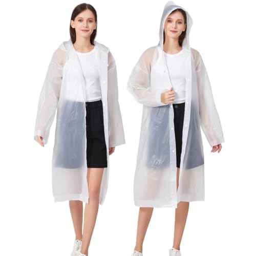 Rain Ponchos for Adults, Reusable Waterproof Hooded EVA Rain Coats Rain Jackets Rainwear for Women Men, Pack of 2