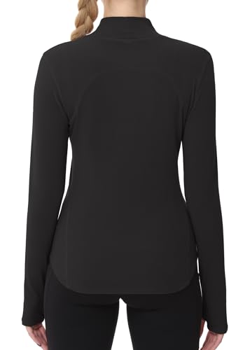 Dragon Fit Womens Slim Fit Mock Turtleneck Shirts Long Sleeve Base Layer Thermal Underwear Tops with Thumbhole Black