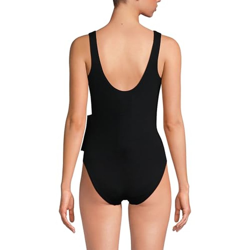 Lands' End Women's Chlorine Resistant Side Tie Wrap High Leg One Piece Swimsuit