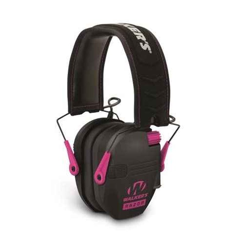Walker's Razor Slim Electronic Hearing Protection Muffs with Sound Amplification and Suppression and Shooting Glasses Kit, Black/Pink