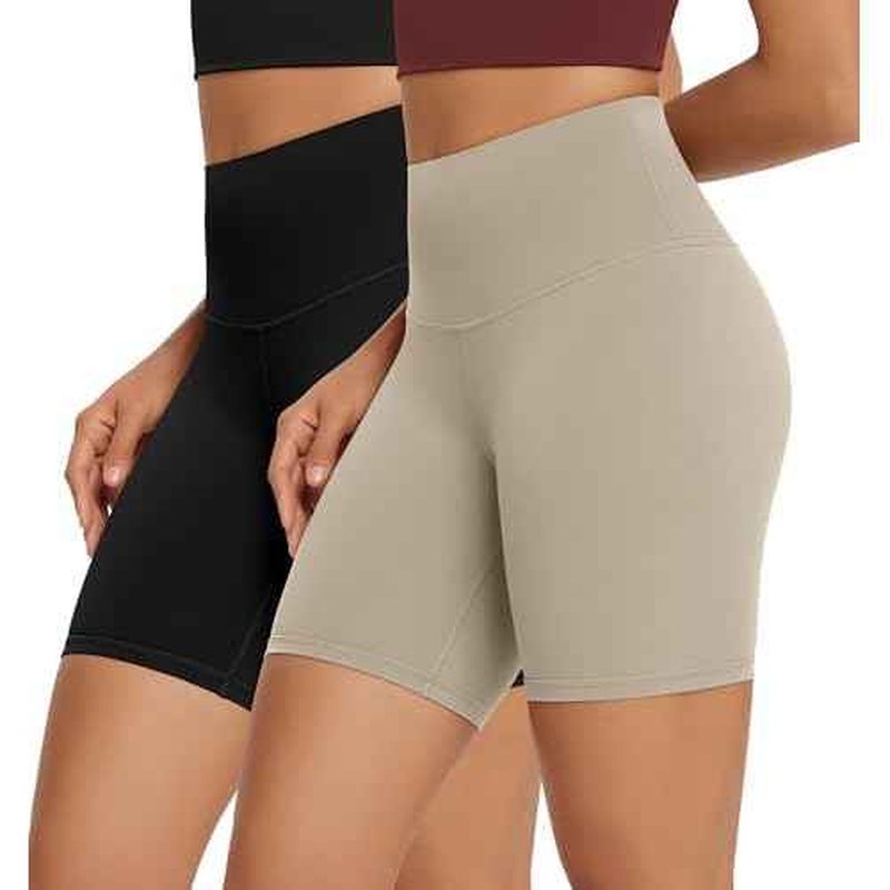 ODODOS 2-Pack High Waist Workout Shorts for Women Tummy Control Workout Gym Athletic Biker Shorts-6" / 8" Inseam