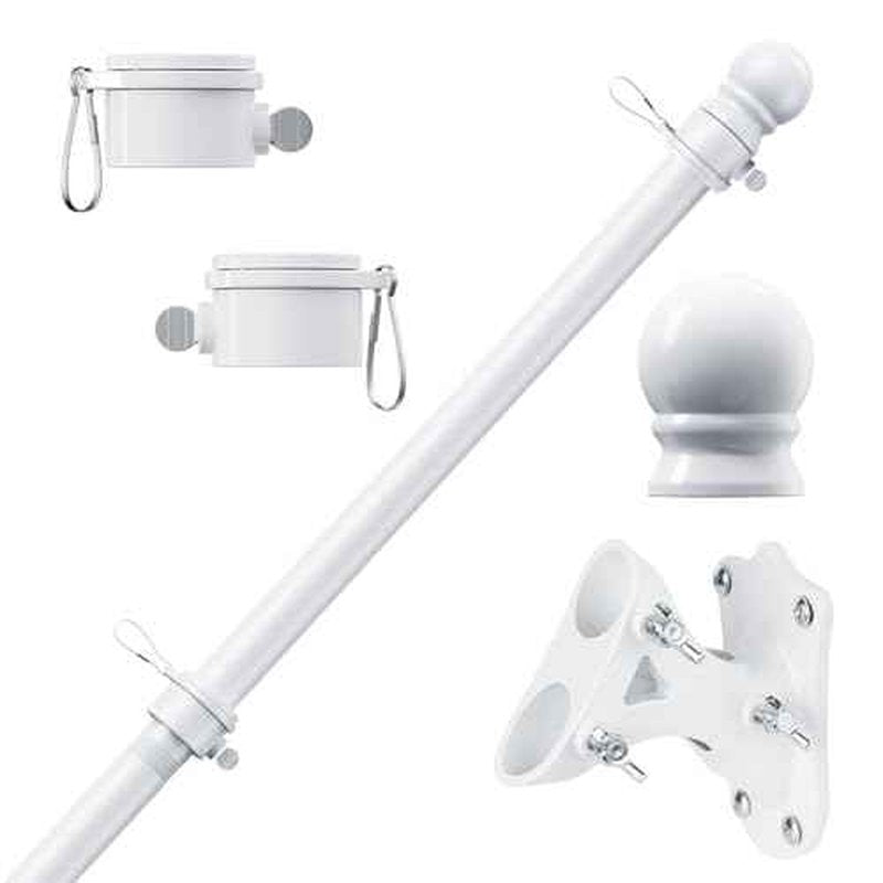 PHITRIC Flag Pole Kit, Tangle Free Spinning Stainless Steel Rustproof Flagpole for 3x5 Sports Fan Outdoor Flags for Outside House (White, 5FT, with Bracket)