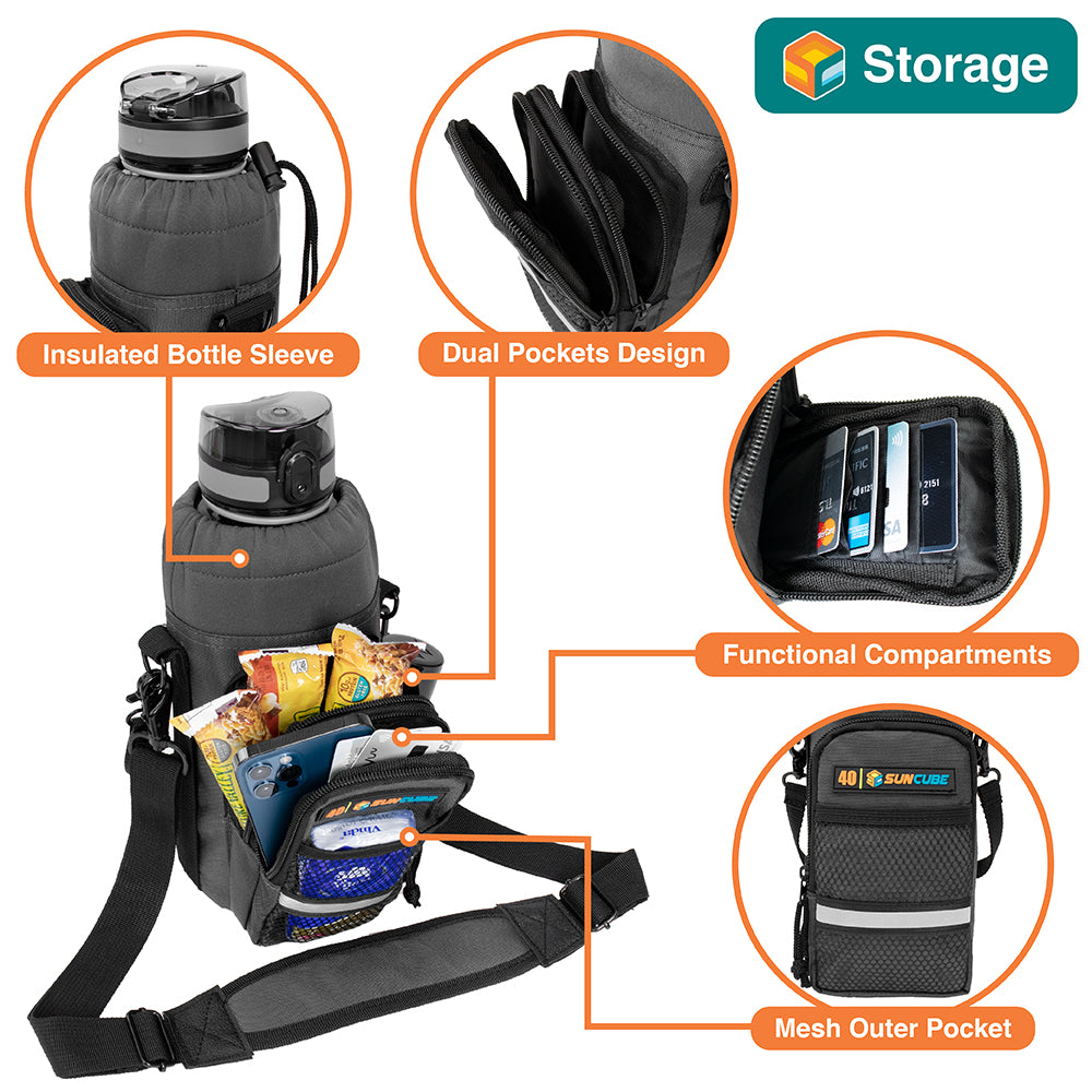 Insulated Water Bottle Carrier Bag with Adjustable Straps for Hiking Camping Travel