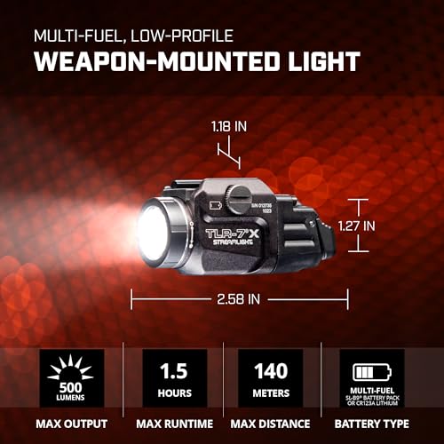 Streamlight 69424 TLR-7 X 500-Lumen Compact Tactical Weapon Light, Includes High, Low Paddle Switches and Key Kit, Black