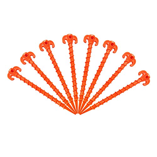 Canopy Stakes Canopy Anchors Beach Tent Stakes Heavy Duty Screw Shape 25 cm 10 inch - 8 Pack Orange Tent Stake for Outdoor Hiking Camping