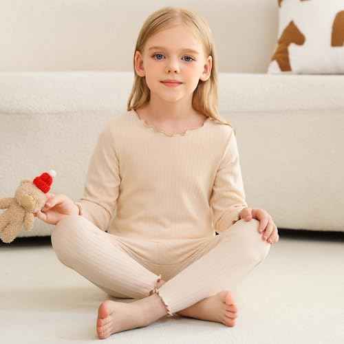 Girls Thermal Underwear Set Girls' Ruffle Trim Fall Base Layer Apparel Set Winter Top and Long pants for 3-8Y
