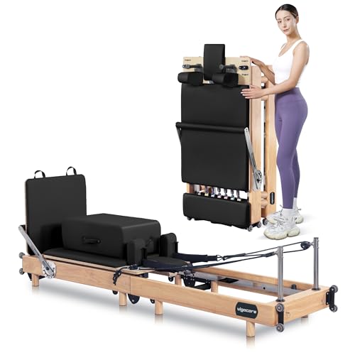 Pilates Reformer Machine, Premium Foldable Pilates Reformer, Durable and Quiet, Pilates Equipment for Home Workouts with Reformer Accessories and Reformer Pilates Box (Black)