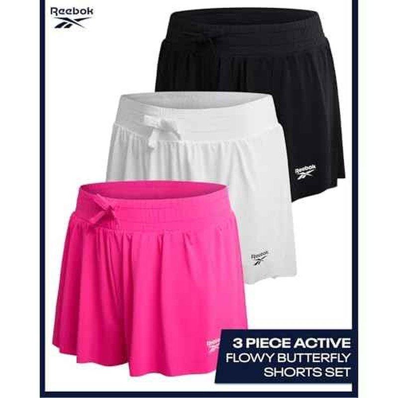 Reebok Girls Athletic Shorts - 3 Pack Lightweight Butterfly Short with Liner - Active Performance Flowy Shorts for Girls