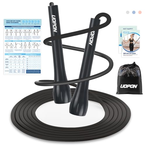 Jump Rope for Fitness, Lightweight PVC Skipping Rope for Men Women Adults Exercise with ABS Handles & Training Poster, Adjustable Tangle-Free Workout Speed Jump Rope for Home, Gym and Outdoor