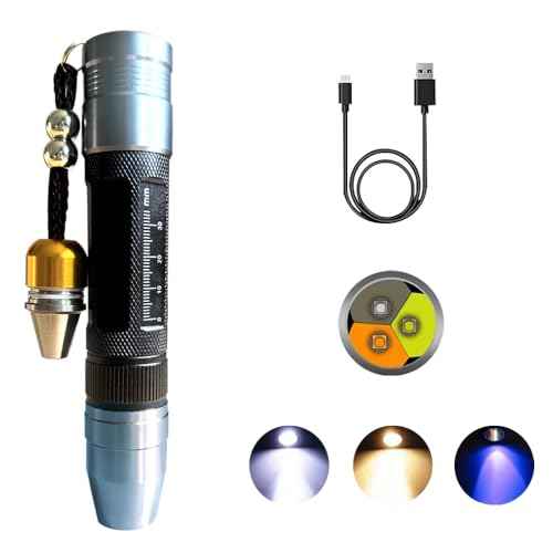 LED Rechargeable Three Light Source Jade and Jewelry Appraisal Flashlight, 365NM Ultraviolet Gemstone Jade Beeswax Detector, White, Yellow, and 365 Purple Light Multifunctional Flashlight.