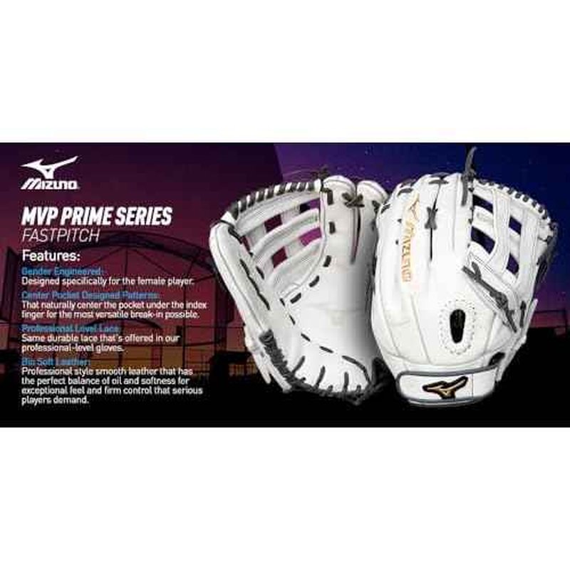 Mizuno GMVP1200PF4W MVP Prime Fastpitch Softball Glove 12", Tartan Web, Left Hand Throw, WHITE-GREY