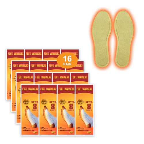 Insole Foot Warmers - Long Lasting Safe Natural Odorless Air Activated Warmers Instant Warm Up to 8 Hours of Heat - Disposable Heating Pack for Skiing, Winter Hunting - 16 Pairs feet Warmers for Men