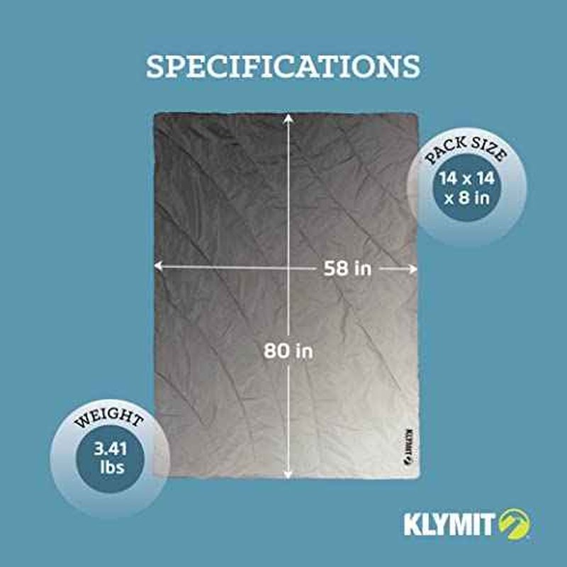 Klymit Horizon Overland Packable Camping Blanket and Comforter, Gray