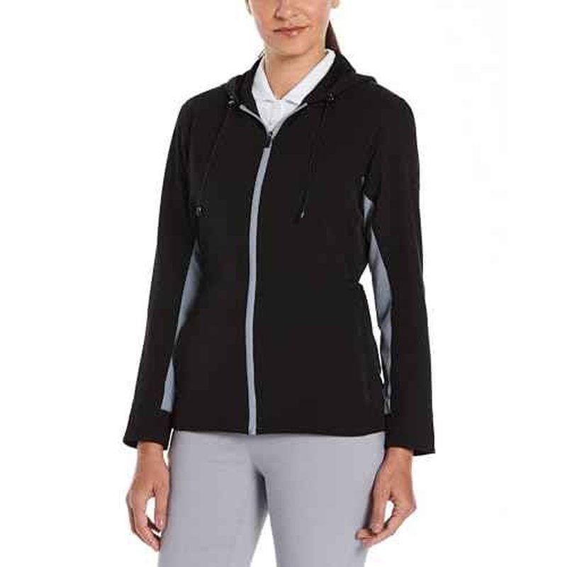 Perry Ellis Women's Long Sleeve Full Zip Golf Jacket with Hood, Sun Protection, Water-Repellent, Stretch, Hidden Pockets