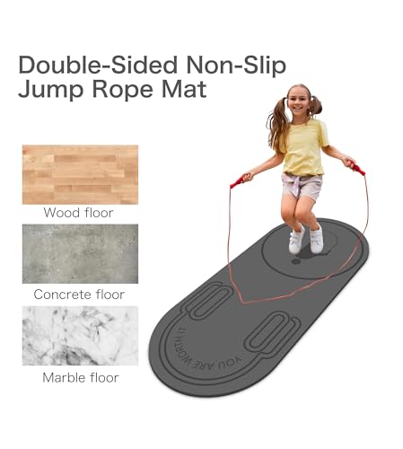 Knsbk Non-Slip Jump Rope Mat Shock Absorption Rope Skipping Mat for Adults & Children Home Indoor Workout Exercise Mat (Gray)