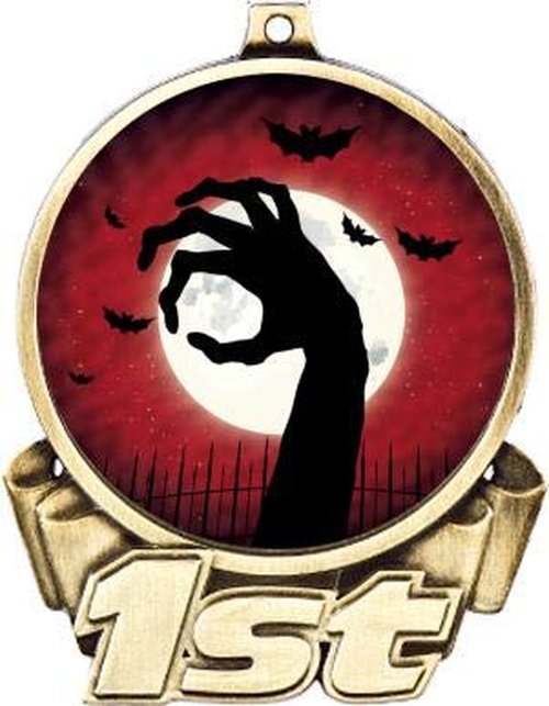 Zombie First Place Medal, 3" Gold Halloween Zombie Hand Trophy Medal Award 5 Pack Prime