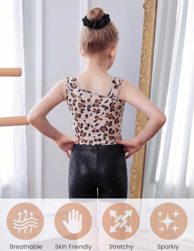 Zaclotre Girls 10-11 Years Leotard with Sparkly Dance Unitard & Gym Shorts - Brown Leopard