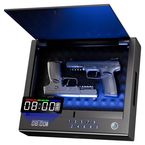 KESONS Gun Safe,Biometric Gun Safe for Pistols,Fingerprint ≤0.1s Quick Access Handgun Safe Pistol Safe with LCD Display for Time Battery/Full-digital Keypad,Safe for Nightstand,car (Frosted Black)