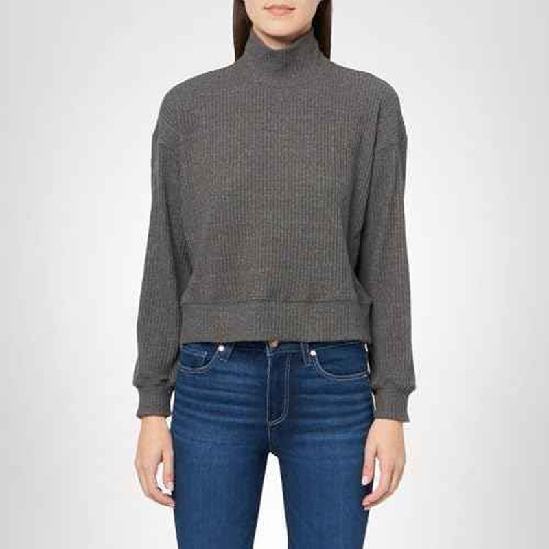 VELVET BY GRAHAM & SPENCER Women's Georgia Triblend Cozy Rib Sweater, Charcoal