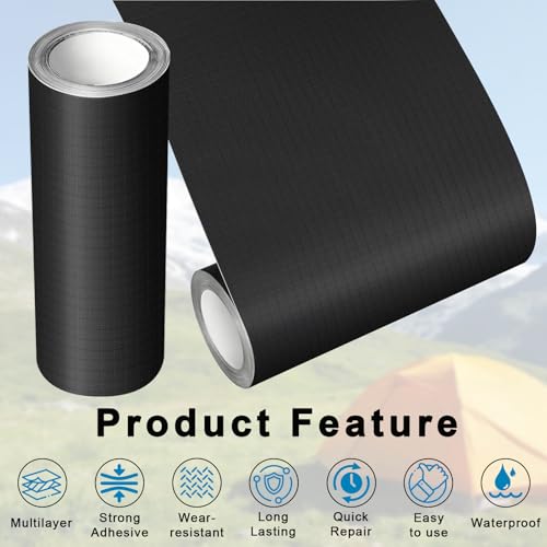 Oipiocy 2-Pack Black Nylon Patch Repair Kit 4 x 63 Inch Waterproof Fabric Tape